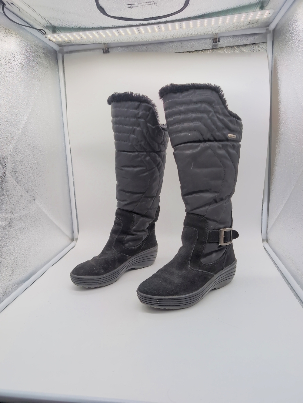 Pajar Natasha Sz 38 Romania Women's Black Quilted Faux-Fur Tall Winter Boots